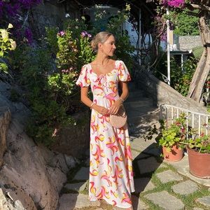 Boohoo Pink Pattern Maxi Dress